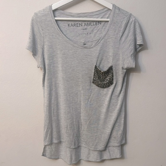 Karen Millen Gray Studded Pocket Short Sleeve T Shirt Size 10 - Picture 1 of 7